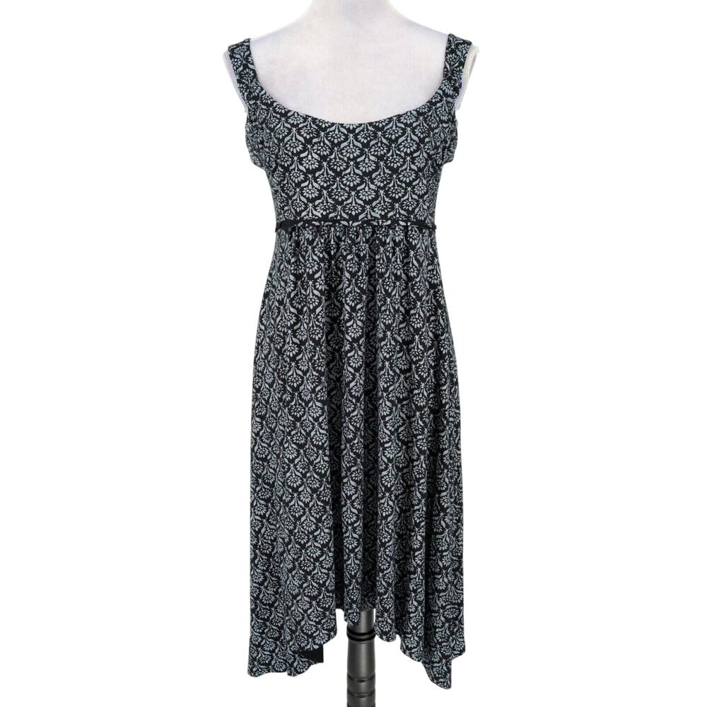 Fresh Produce Dress Womens Medium Black Gray Smocking Stretch Knit Sundress